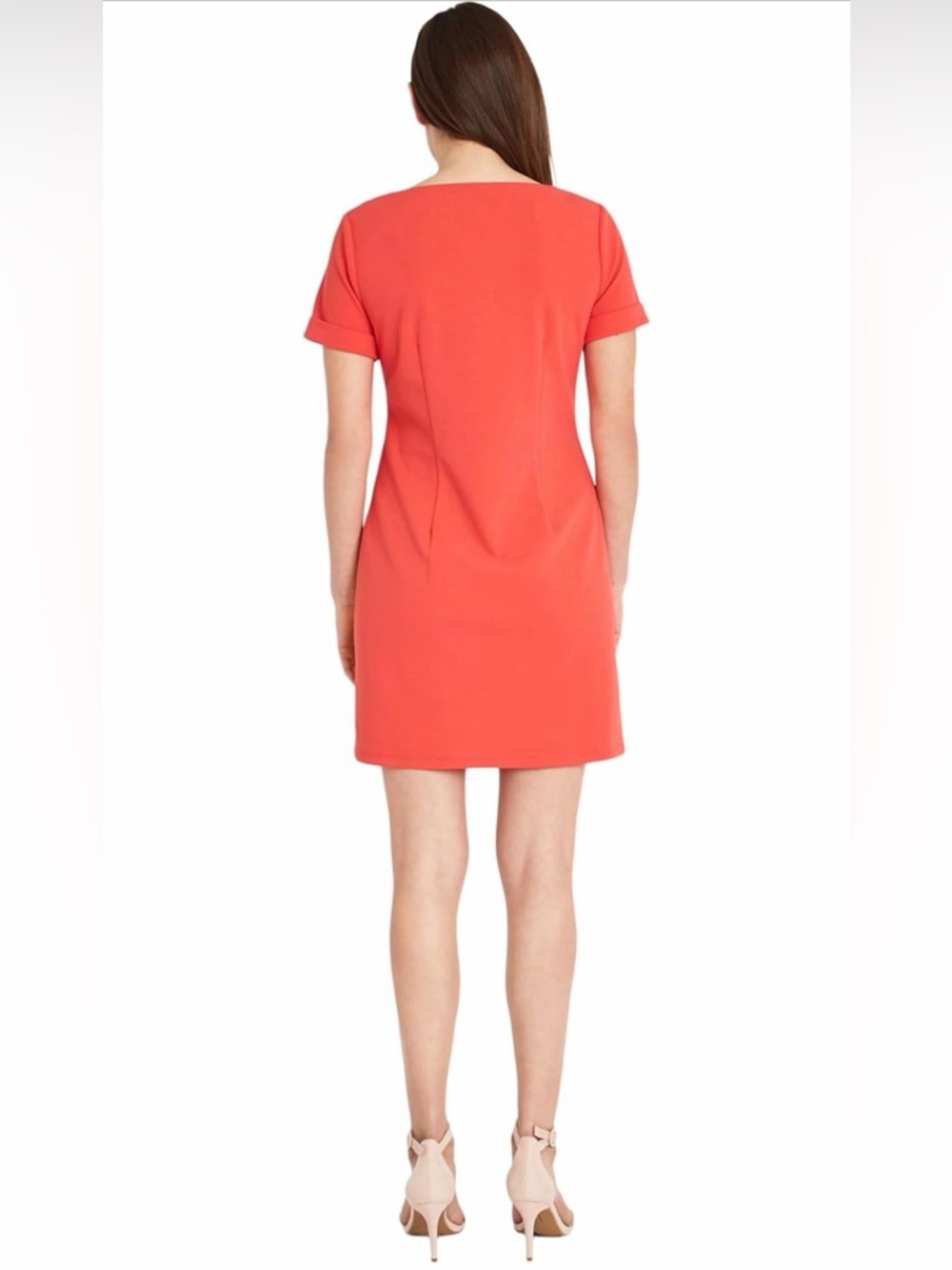 NWT-Donna Morgan Women's Short Sleeve Scuba Crepe Dress with Zipper Detail - Picture 2 of 9